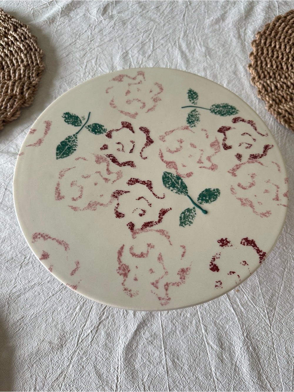 VINTAGE Hartstone USA Handmade Cake / Desert Stand Roses Floral Print